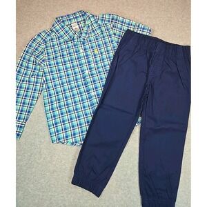 Carter's Toddler Boys 3T 2 pc Set Plaid Button Down Top & Jogger Pant Outfit NWT